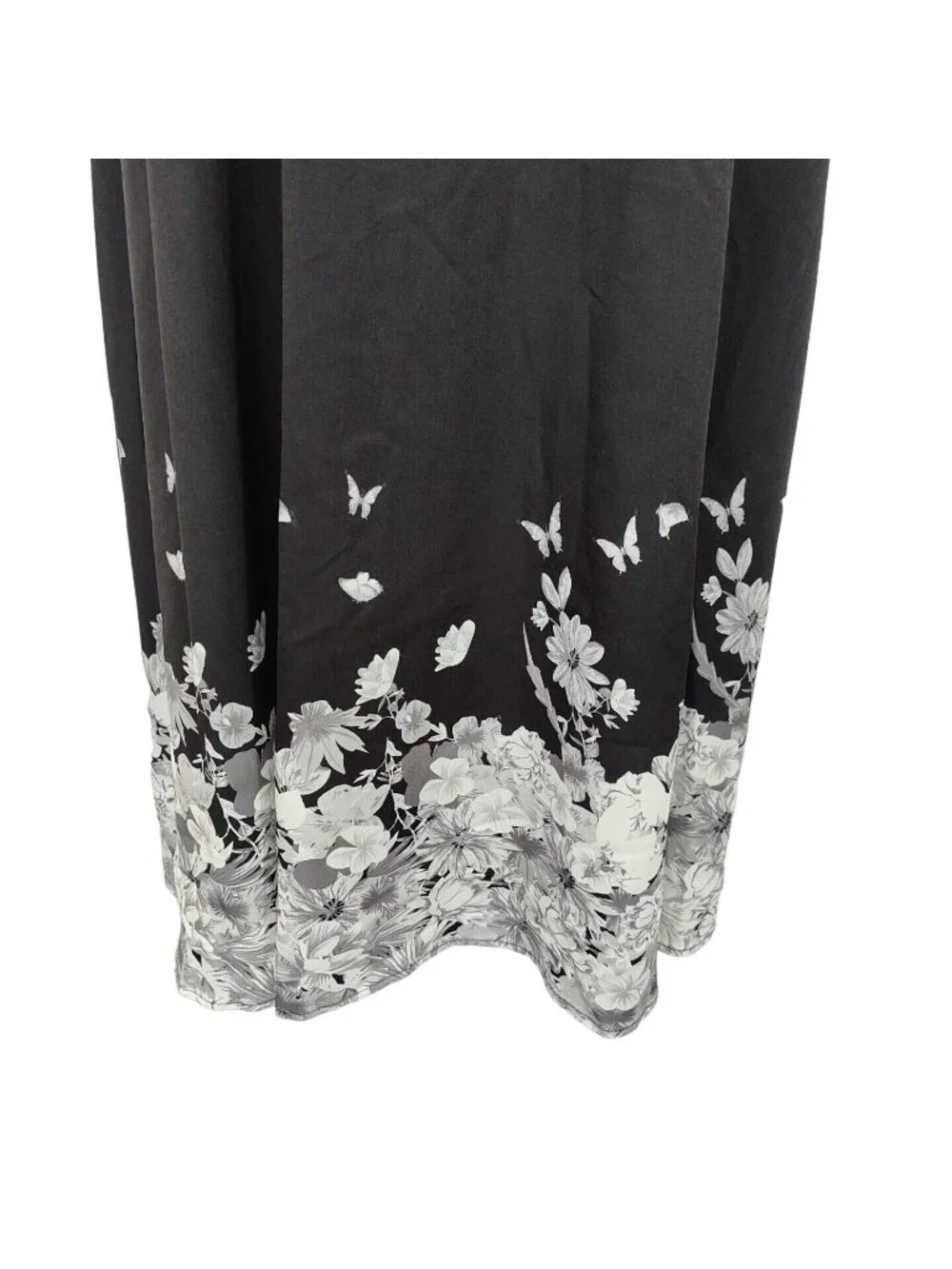 Hekka Black Grey Floral A-line V-neck Dress Women Size M Short Sleeve - Picture 3 of 5